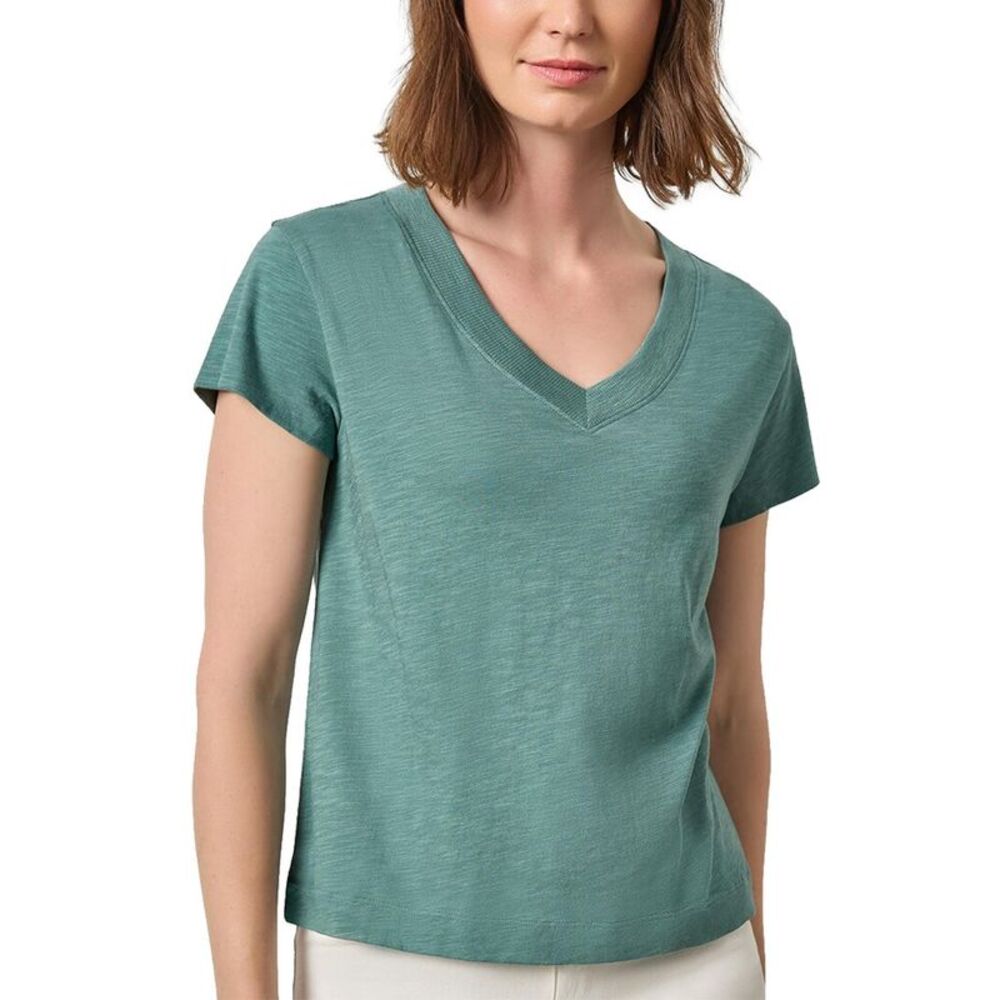 Lilla P Womens  Relaxed Short Sleeve V-Neck T-Shirt, Green
